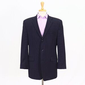 Calvin Klein 44L Navy Blazer Sport Coat Jacket 3-Button Stripe Y045